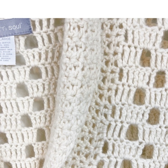Modern Soul Women’s Acrylic Wool Angora Blend Crochet Cardigan Sweater XL Cream - Picture 5 of 11